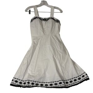 Kim Rogers White Midi Dress Embroidered Floral Trim Sleeveless Fit Flare 6P